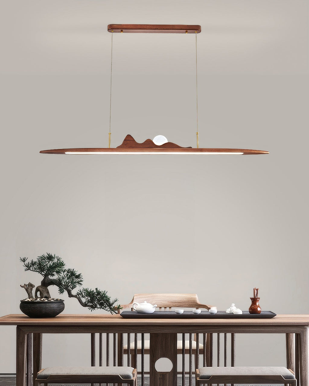Wooden Pendant Lamp With One Line Silhouette For Modern Rooms