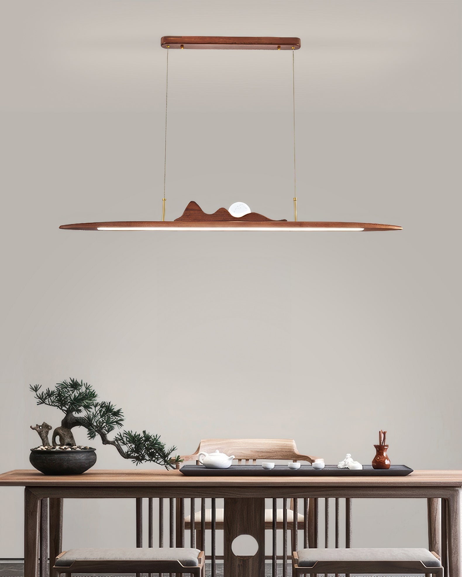 Wooden Pendant Lamp With One Line Silhouette For Modern Rooms