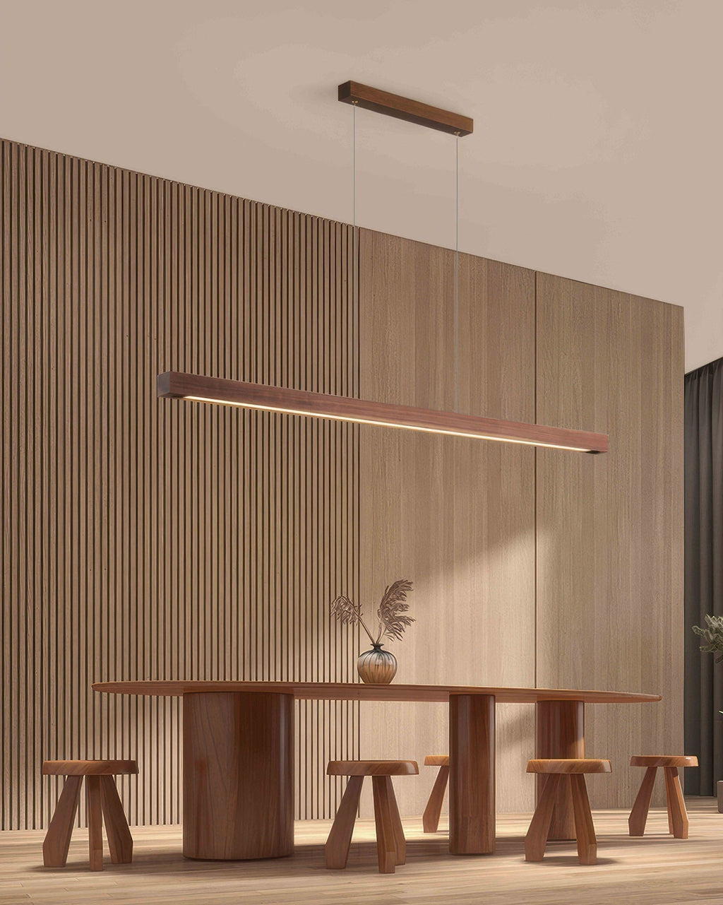 Walnut Wood Minimalist Pendant Light In Japanese Style For Modern Homes