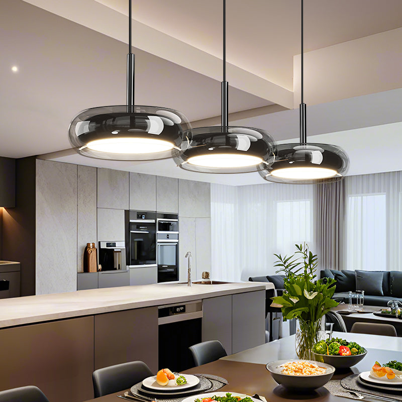 3-Head Kitchen Pendant Lamp Glass Metal Black Island Lighting Modern Minimalist LED Pendant Lamp