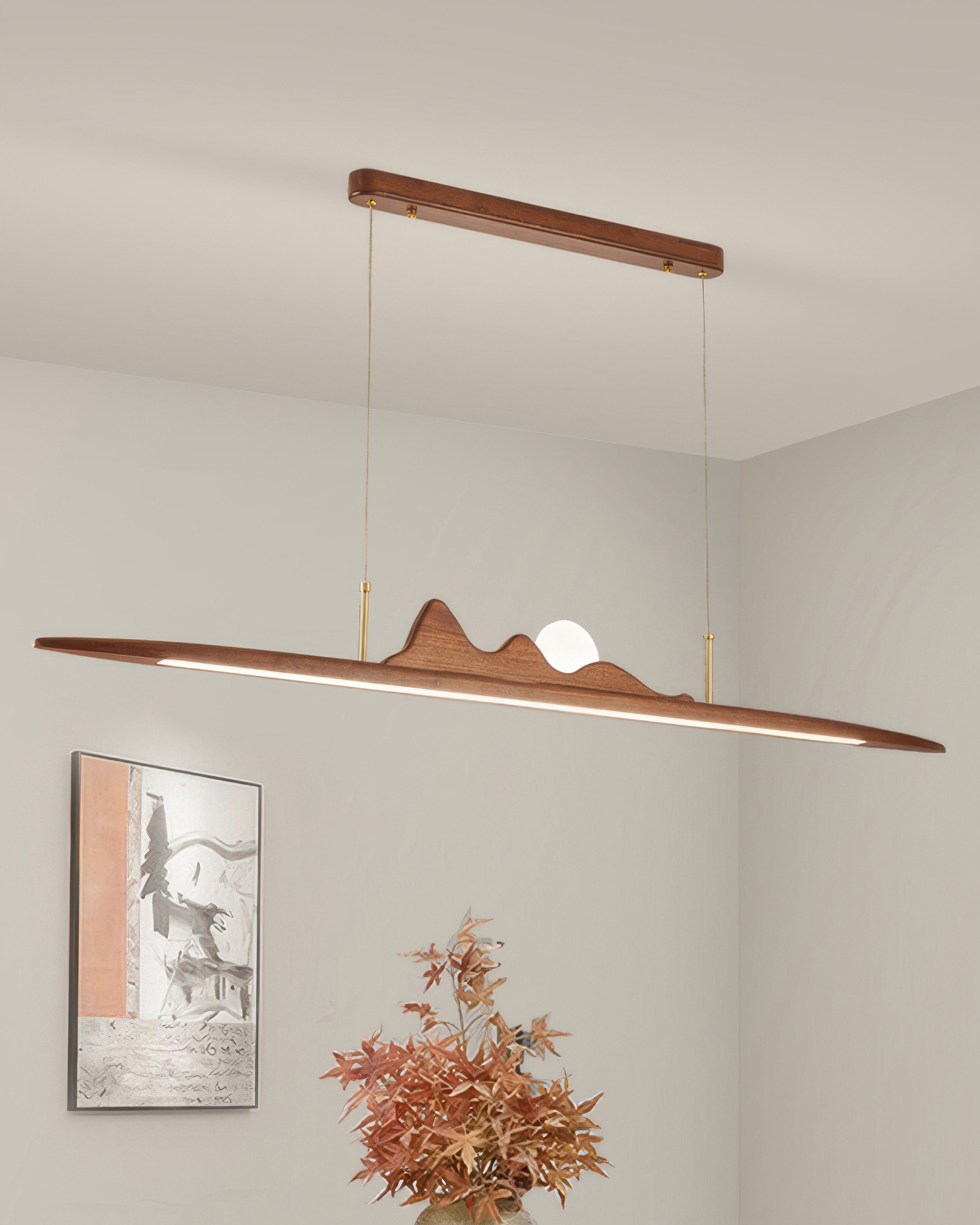 Wooden Pendant Lamp With One Line Silhouette For Modern Rooms
