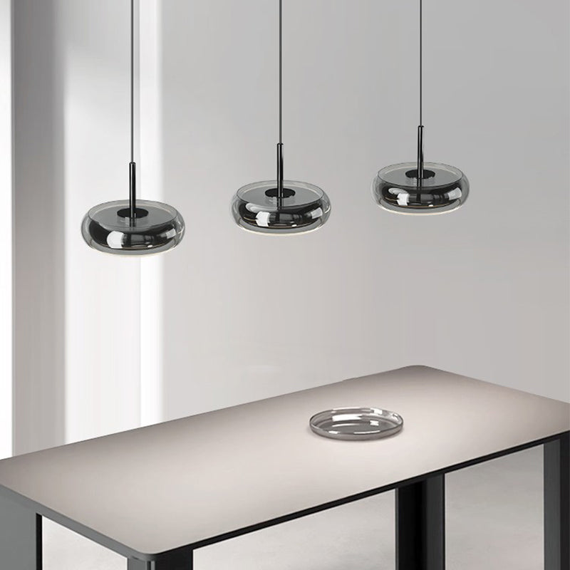 3-Head Kitchen Pendant Lamp Glass Metal Black Island Lighting Modern Minimalist LED Pendant Lamp