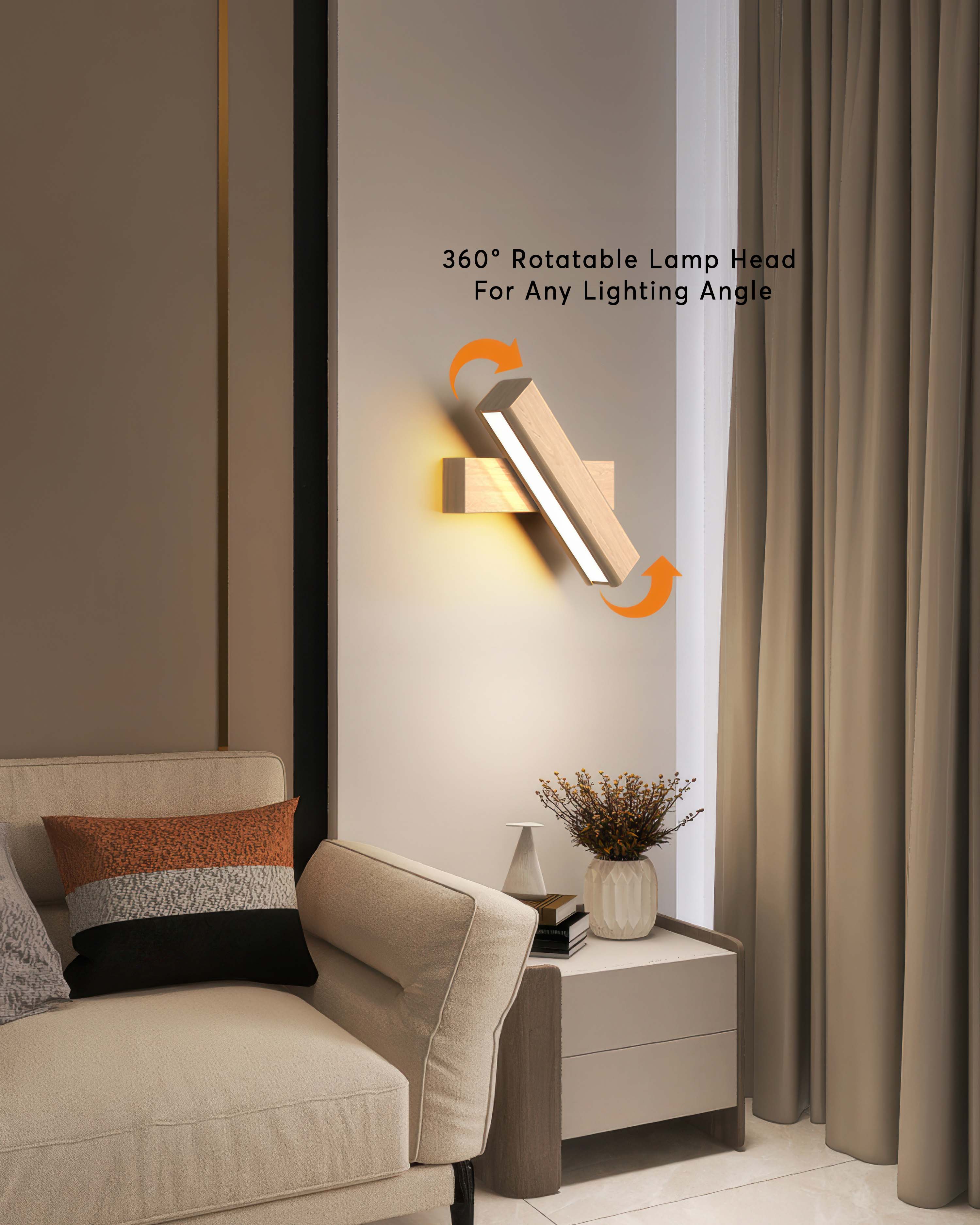 Rotatable Wall Lamp With Nordic Finish And Wood Grain Look