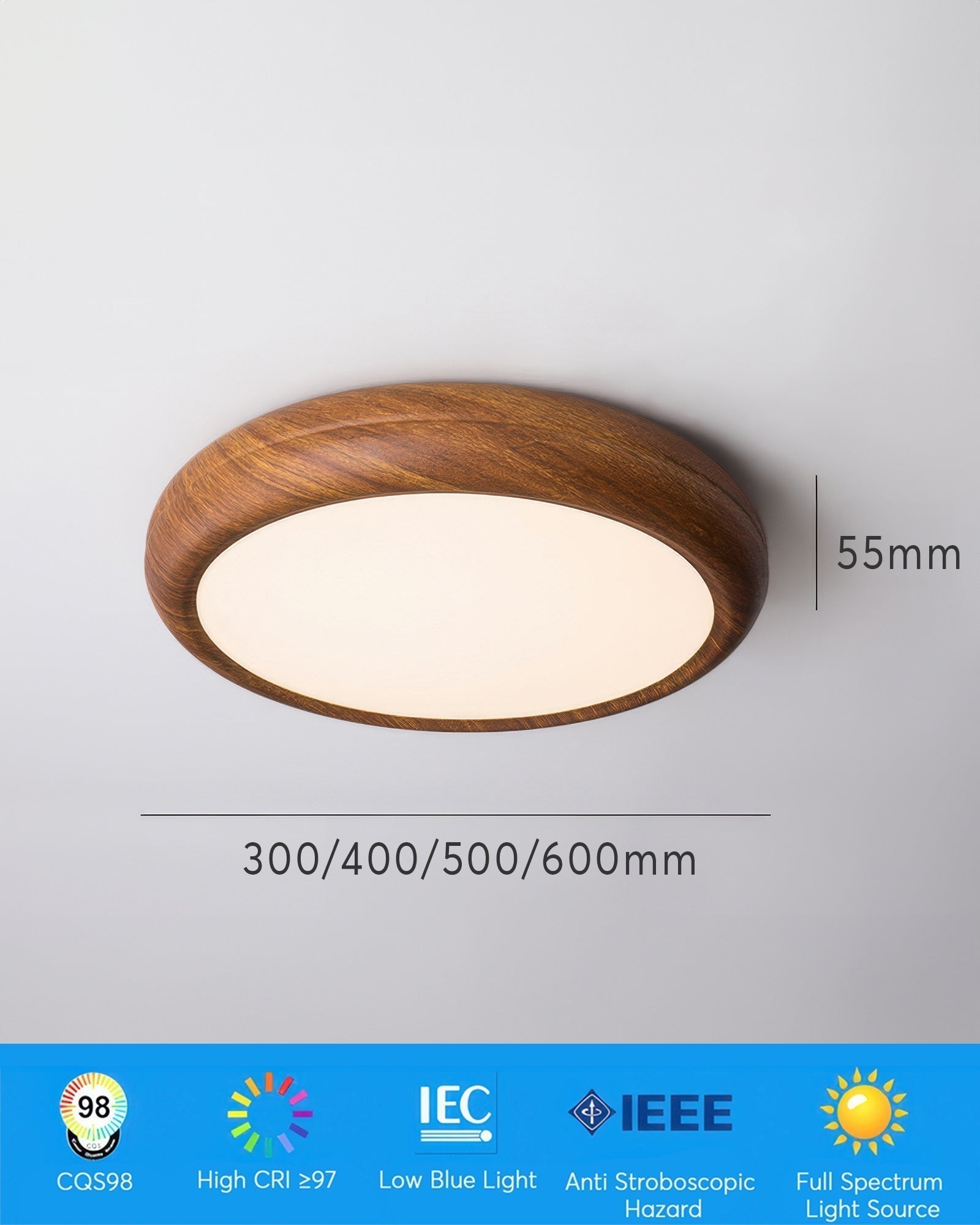 Modern Walnut Ceiling Lamp With Full Spectrum Lighting For Home Use