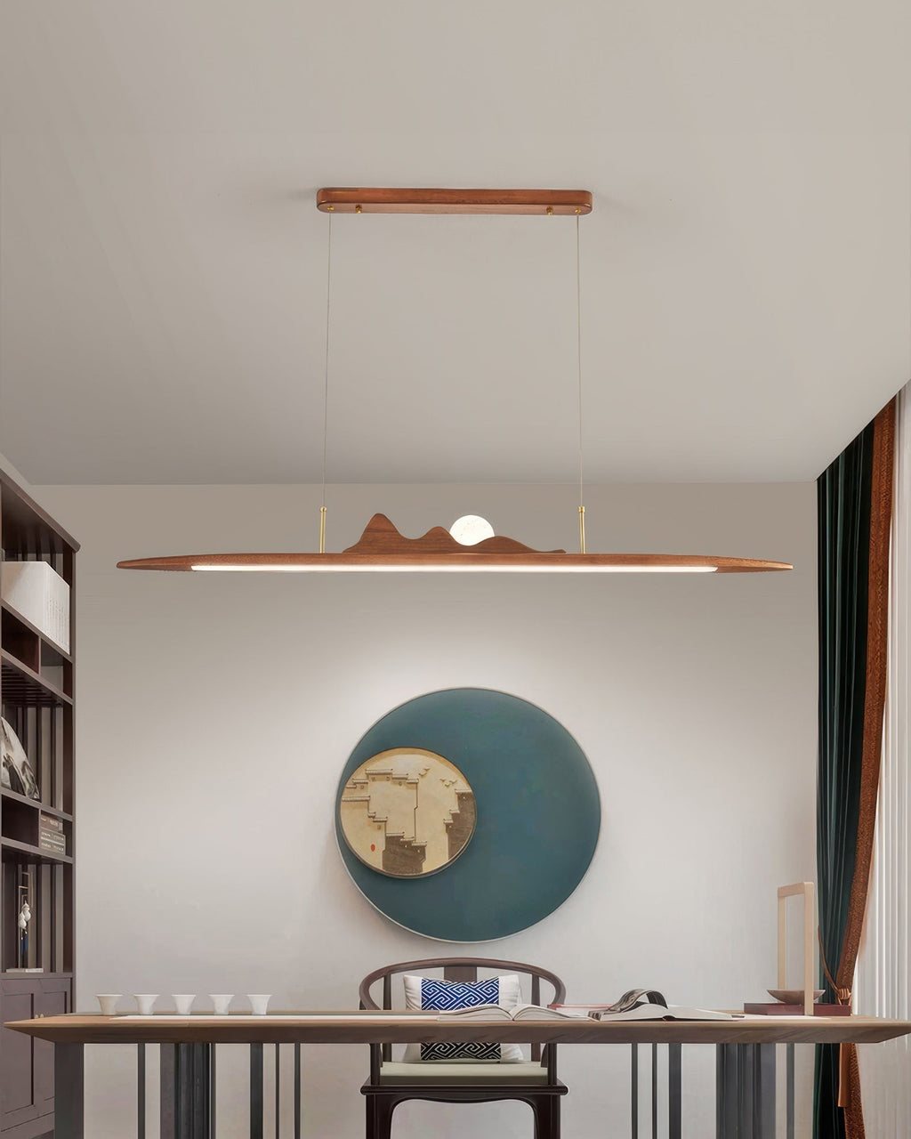Wooden Pendant Lamp With One Line Silhouette For Modern Rooms