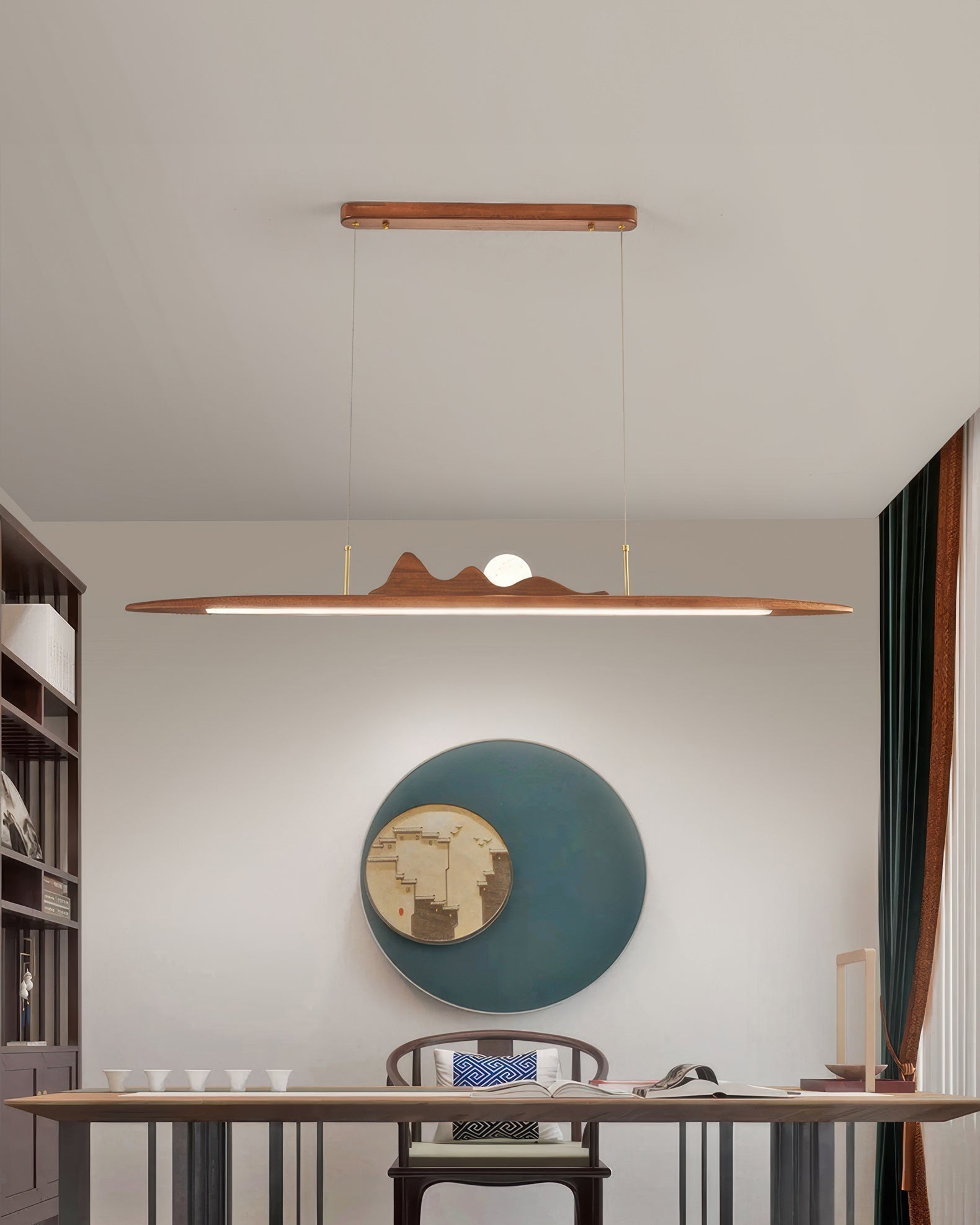 Wooden Pendant Lamp With One Line Silhouette For Modern Rooms