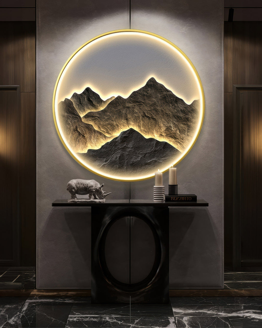 Silhouette Circle Wall Decor With Mountain Refuge Accent In Luxe Style