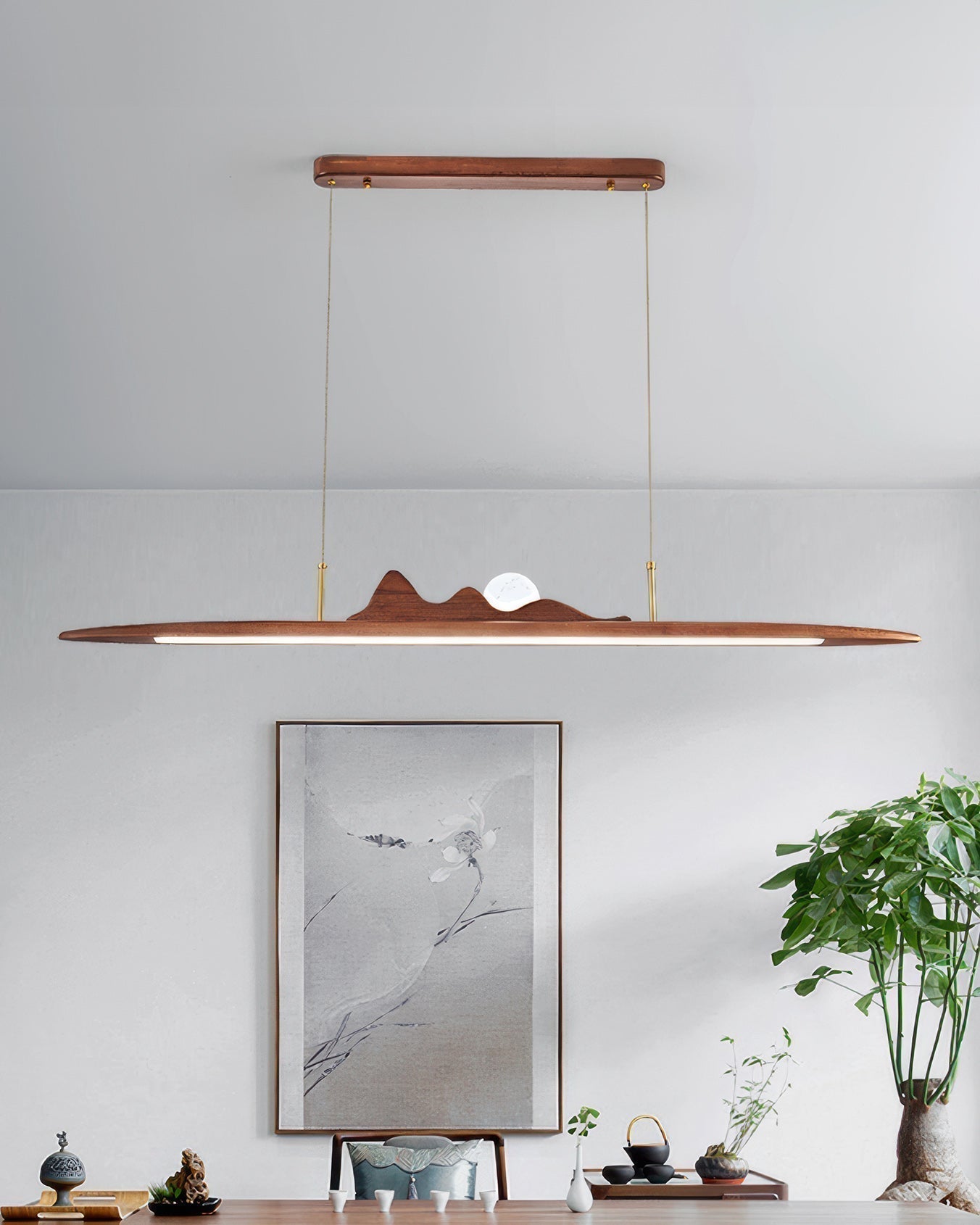 Wooden Pendant Lamp With One Line Silhouette For Modern Rooms