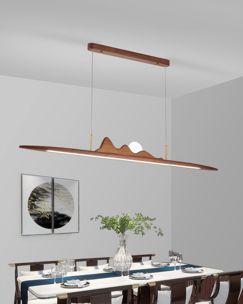 Wooden Pendant Lamp With One Line Silhouette For Modern Rooms