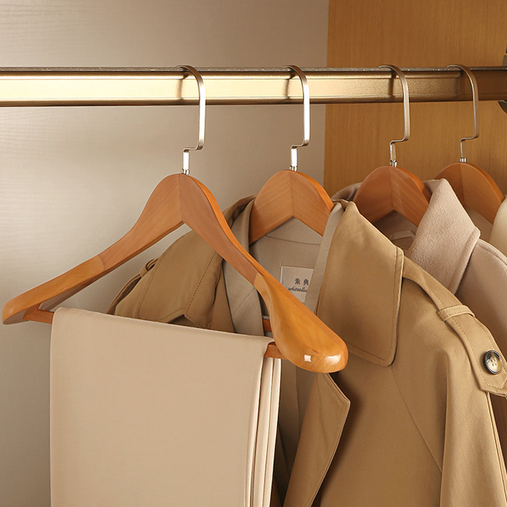 Dark Brown Wood and Metal Hangers Set for Wardrobe Non Slip Shape Retention