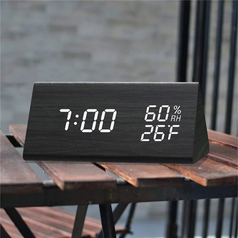 TimberLoom Digital Wooden Clock With Temperature Display And Light Control