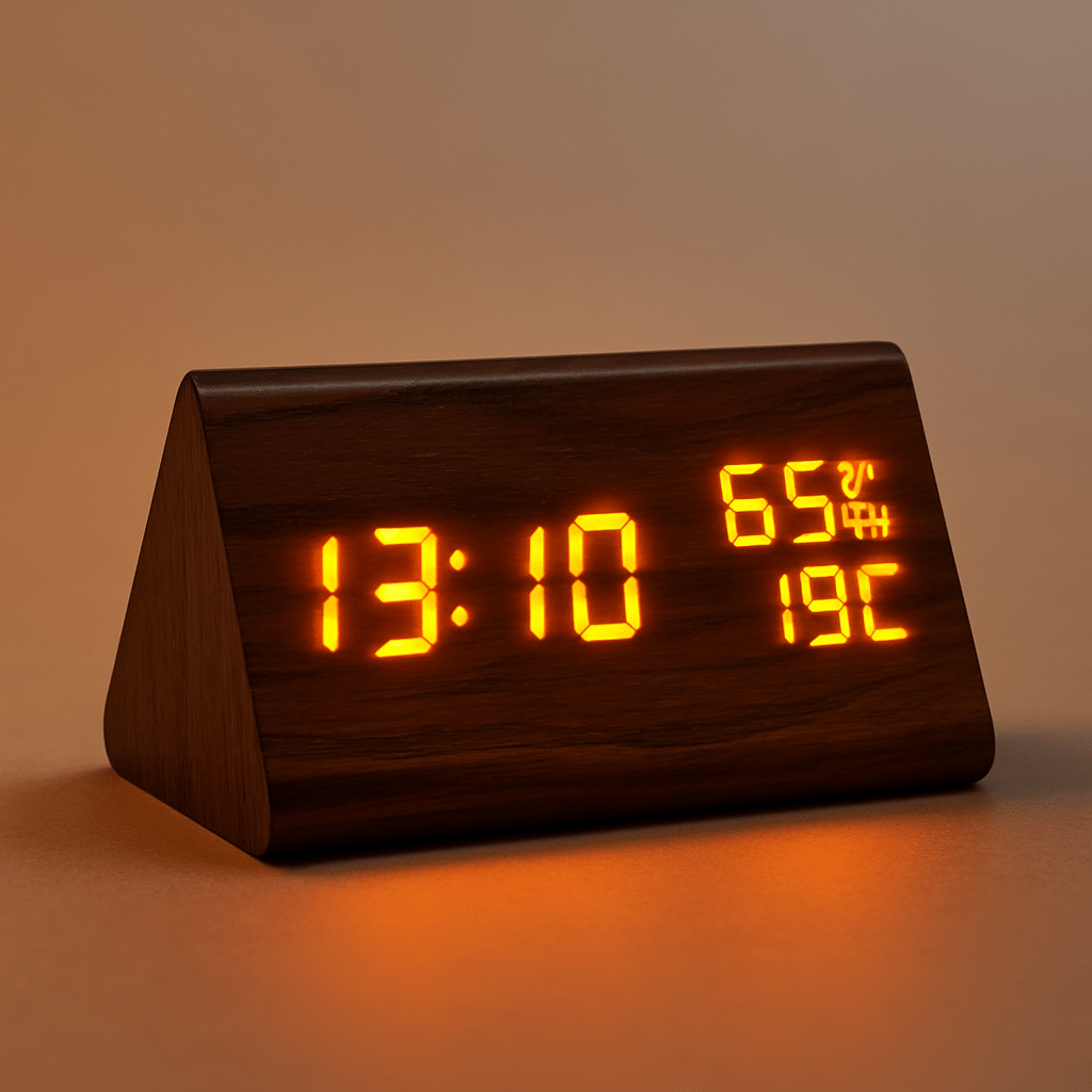 TimberLoom Digital Wooden Clock With Temperature Display And Light Control