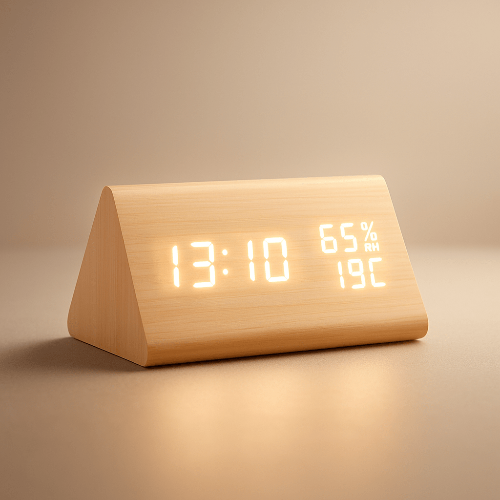 TimberLoom Digital Wooden Clock With Temperature Display And Light Control