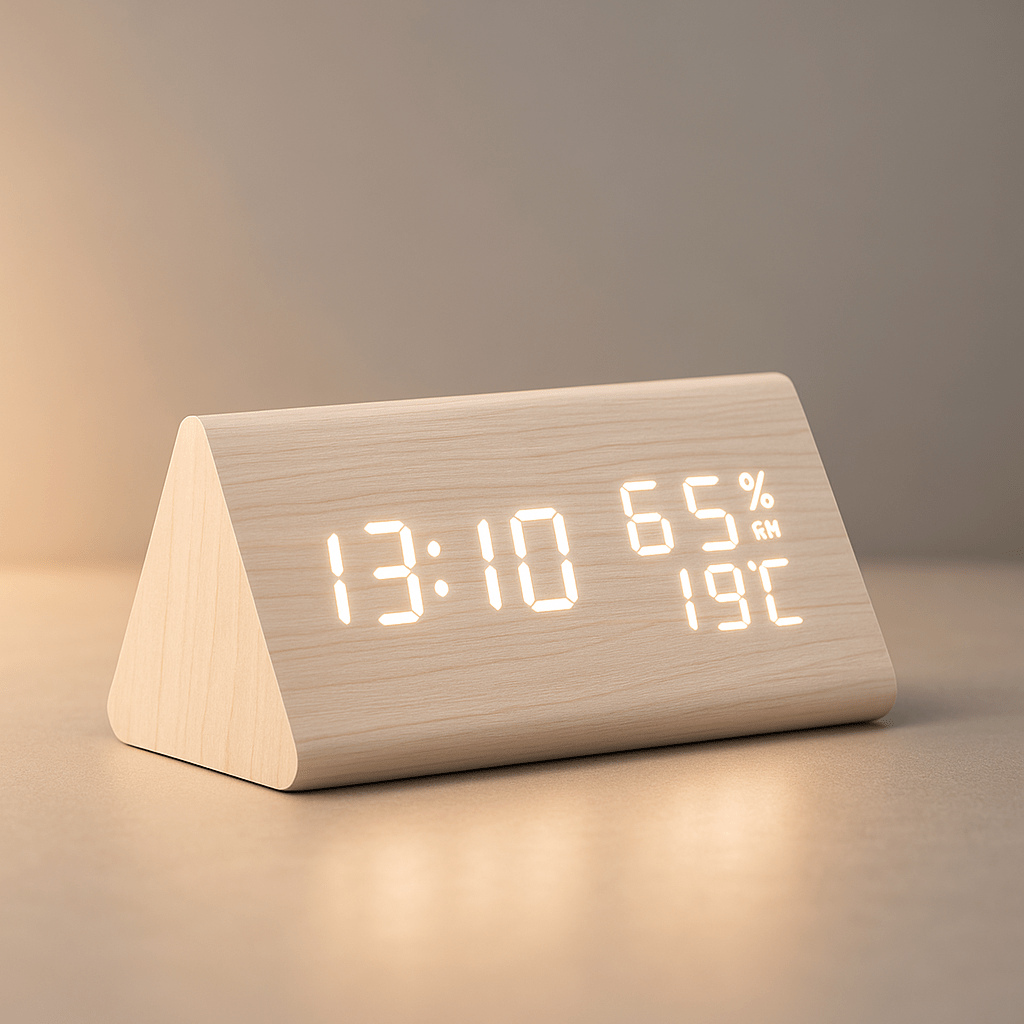 TimberLoom Digital Wooden Clock With Temperature Display And Light Control