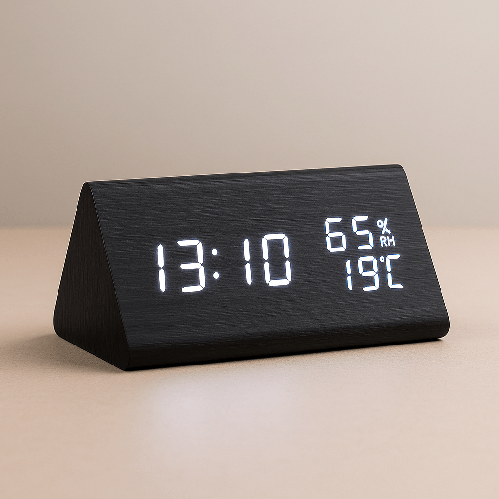 TimberLoom Digital Wooden Clock With Temperature Display And Light Control