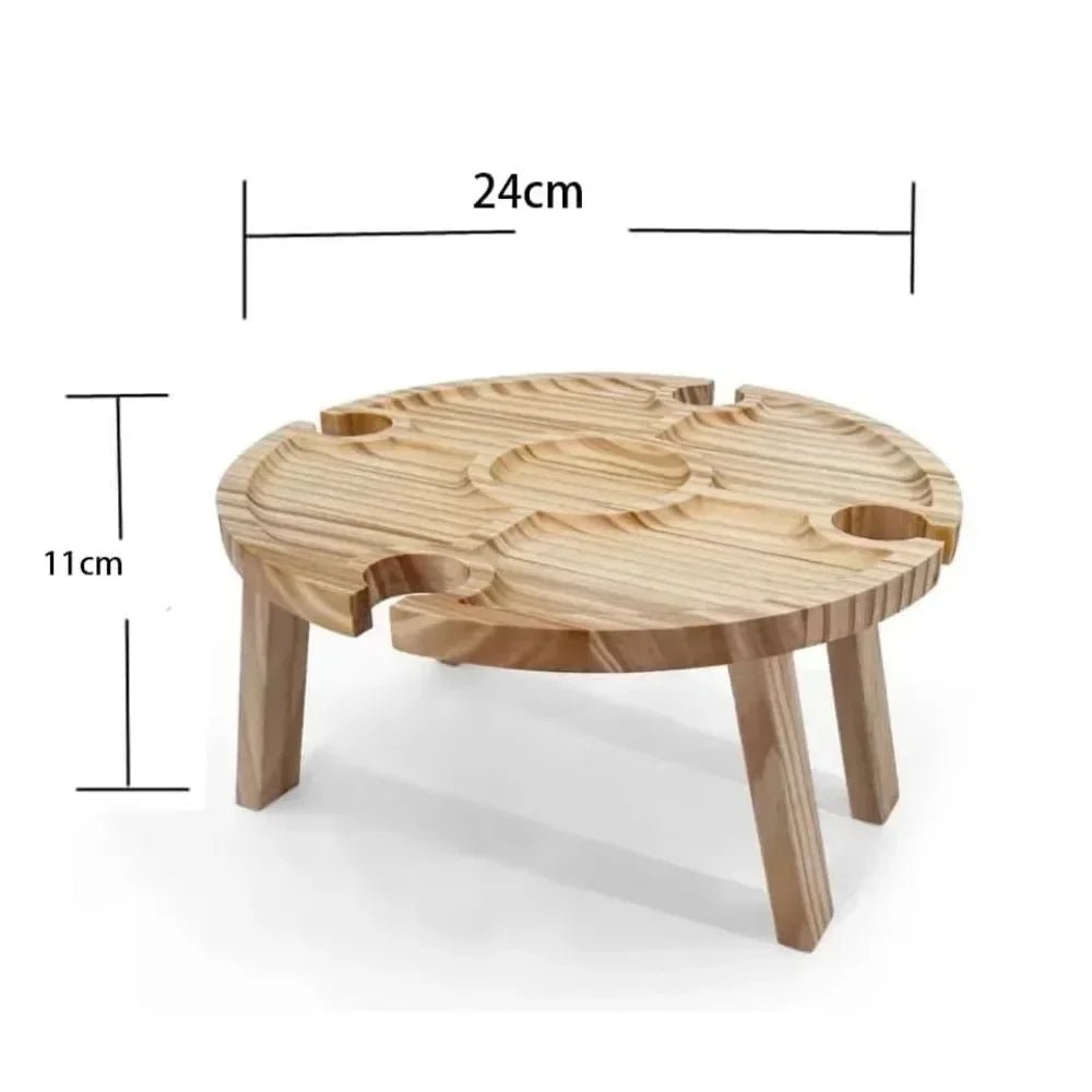 VineLite Portable Foldable Wooden Picnic Table For Outdoor Dining With Wine Holder
