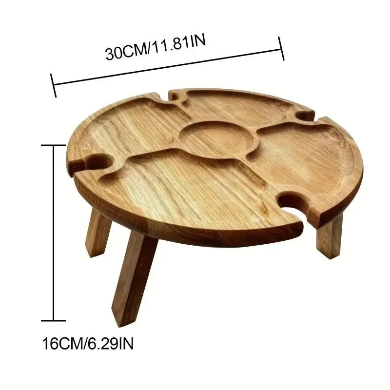 VineLite Portable Foldable Wooden Picnic Table For Outdoor Dining With Wine Holder