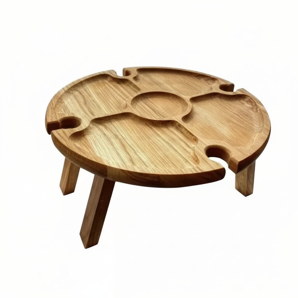 VineLite Portable Foldable Wooden Picnic Table For Outdoor Dining With Wine Holder