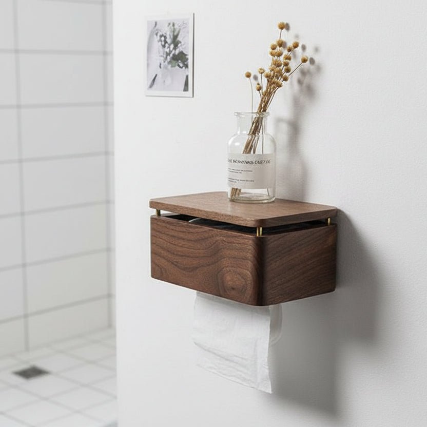 OakAura Minimalist Wooden Toilet Paper Holder For Modern Bathrooms