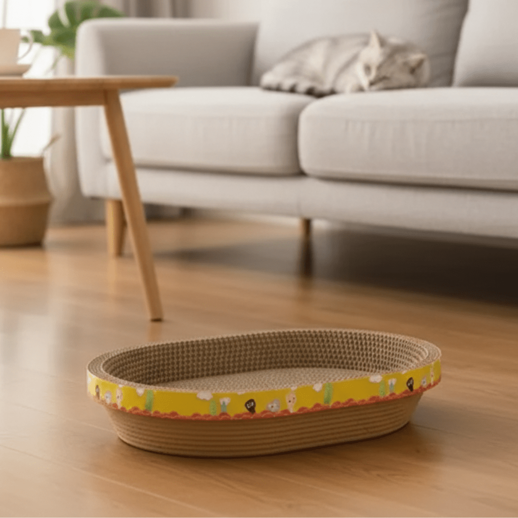 PawHaven Multifunctional Oval Scratching Board and Lounging Corrugated Cardboard Bed