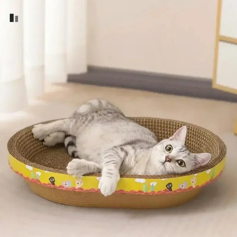 PawHaven Multifunctional Oval Scratching Board and Lounging Corrugated Cardboard Bed