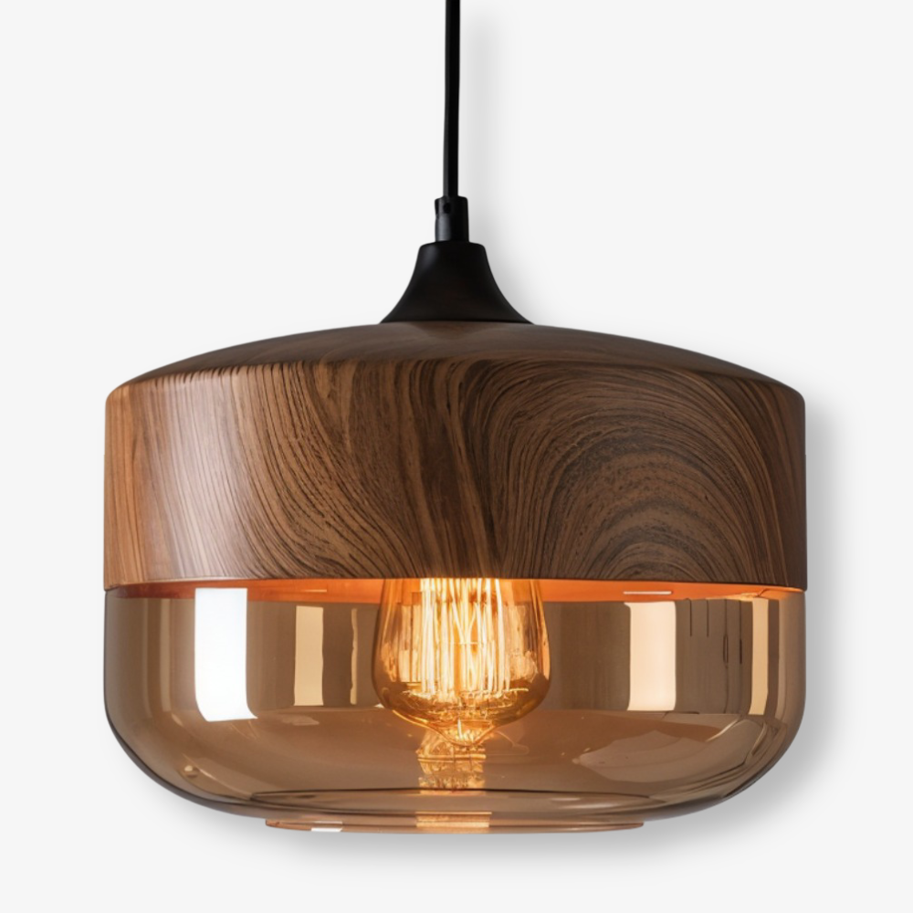 Lampada a sospensione in vetro ambra con struttura in metallo scandinava, attacco E27 regolabile