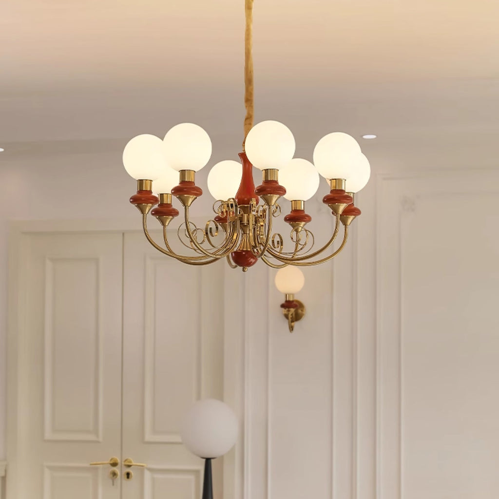 Luxurious Chandelier With Green Glass Shades In Gold Or Black Finish, 3, 5, Or 8 Lights