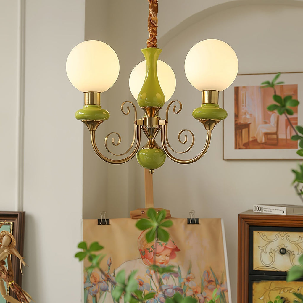 Luxurious Chandelier With Green Glass Shades In Gold Or Black Finish, 3, 5, Or 8 Lights