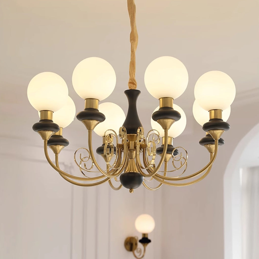 Luxurious Chandelier With Green Glass Shades In Gold Or Black Finish, 3, 5, Or 8 Lights