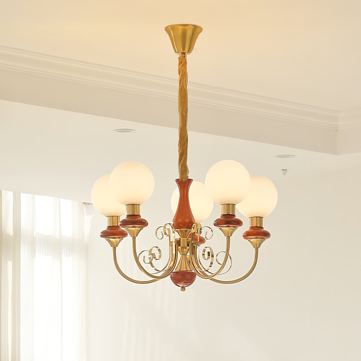 Luxurious Chandelier With Green Glass Shades In Gold Or Black Finish, 3, 5, Or 8 Lights