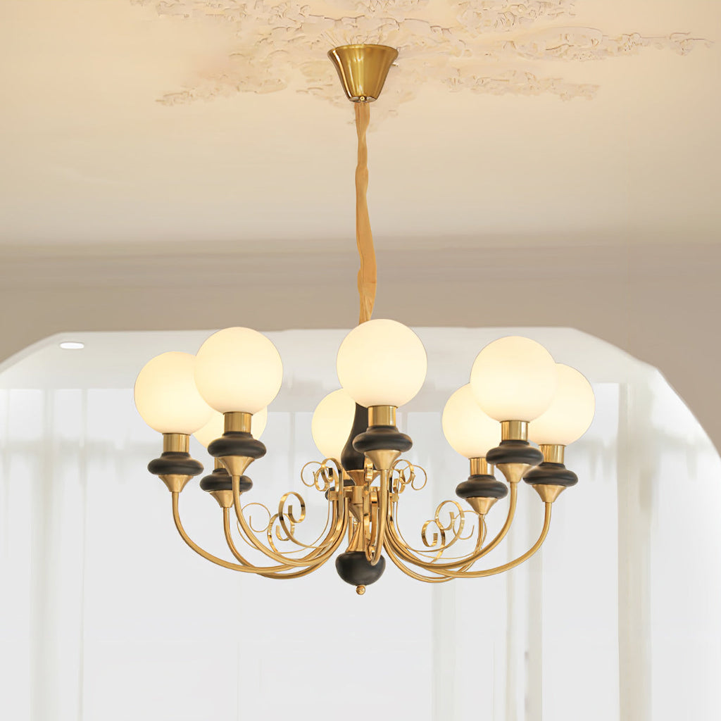 Luxurious Chandelier With Green Glass Shades In Gold Or Black Finish, 3, 5, Or 8 Lights