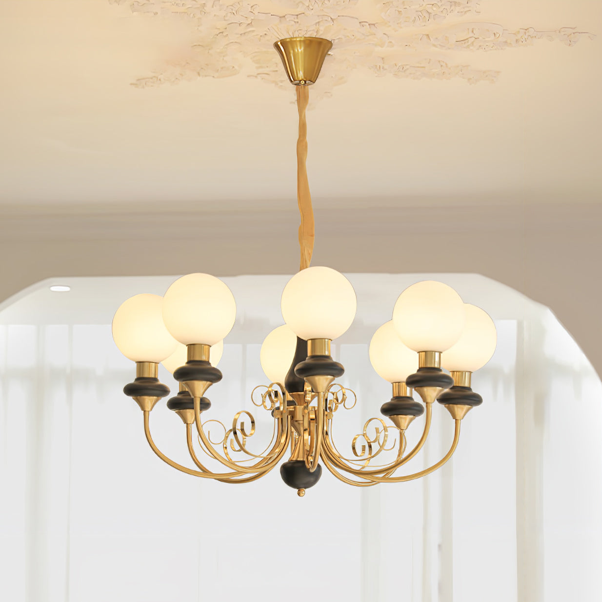 Luxurious Chandelier With Green Glass Shades In Gold Or Black Finish, 3, 5, Or 8 Lights