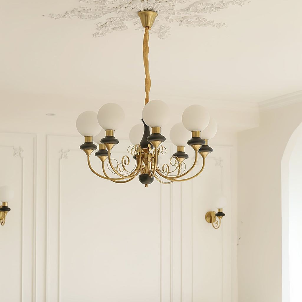 Luxurious Chandelier With Green Glass Shades In Gold Or Black Finish, 3, 5, Or 8 Lights