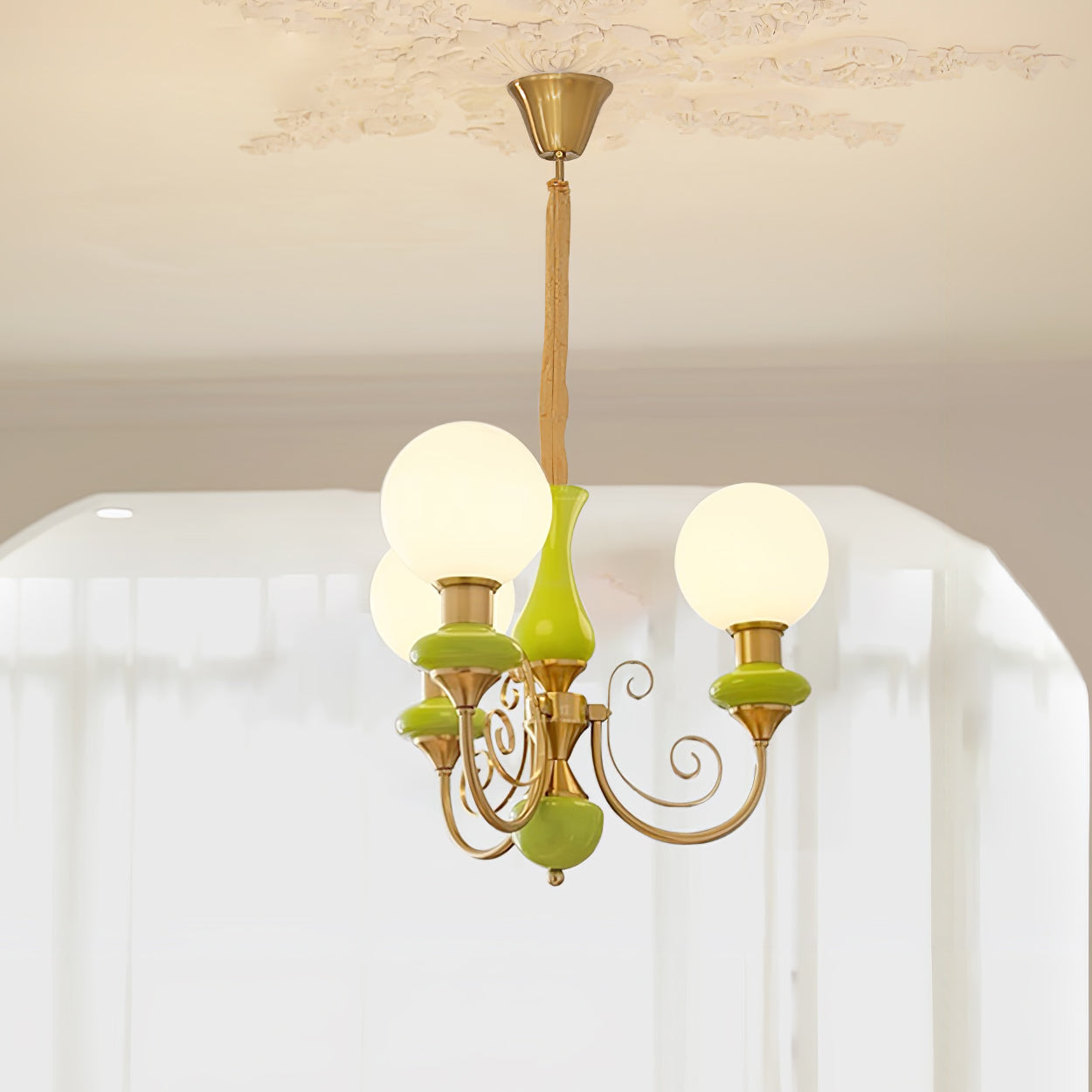 Luxurious Chandelier With Green Glass Shades In Gold Or Black Finish, 3, 5, Or 8 Lights