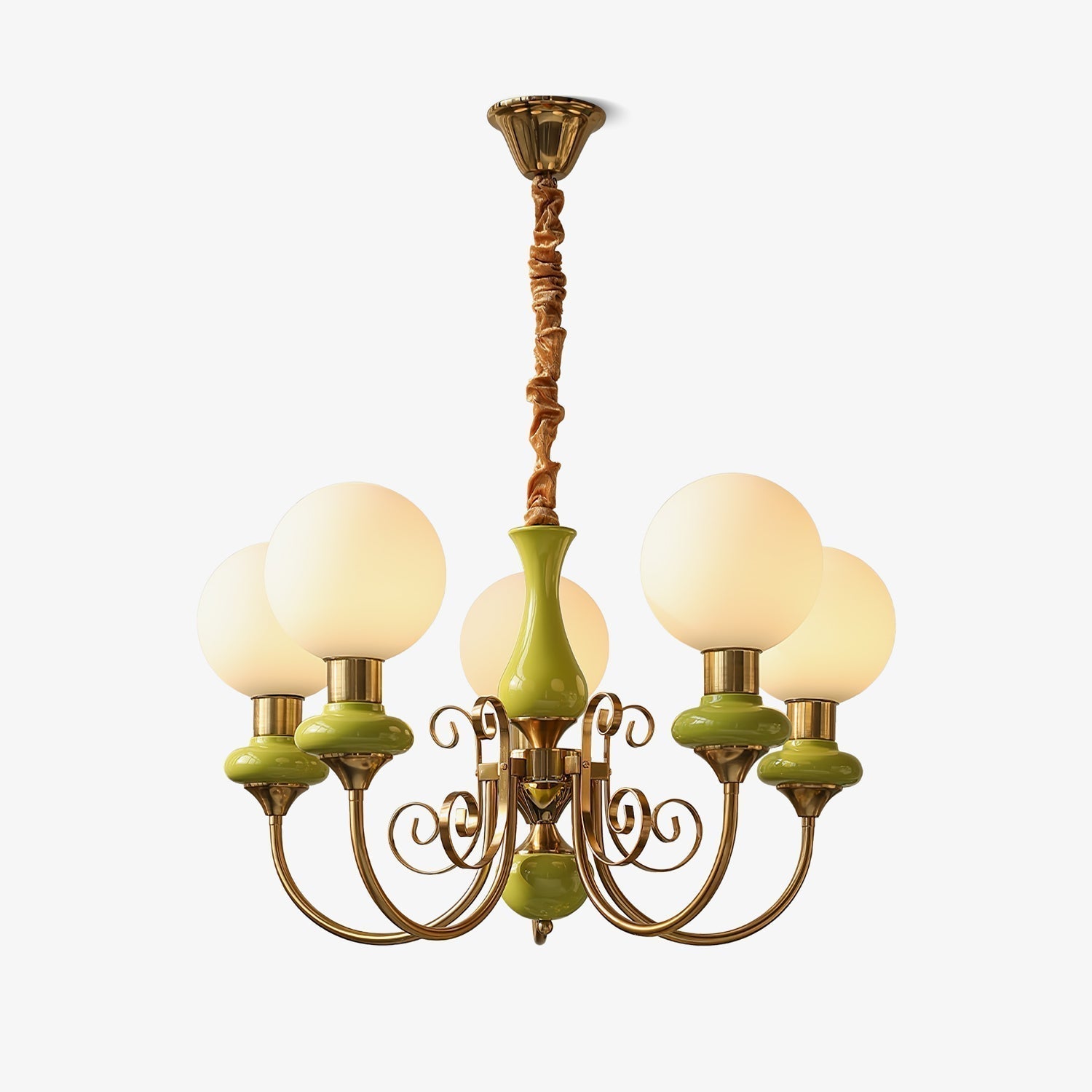 Luxurious Chandelier With Green Glass Shades In Gold Or Black Finish, 3, 5, Or 8 Lights