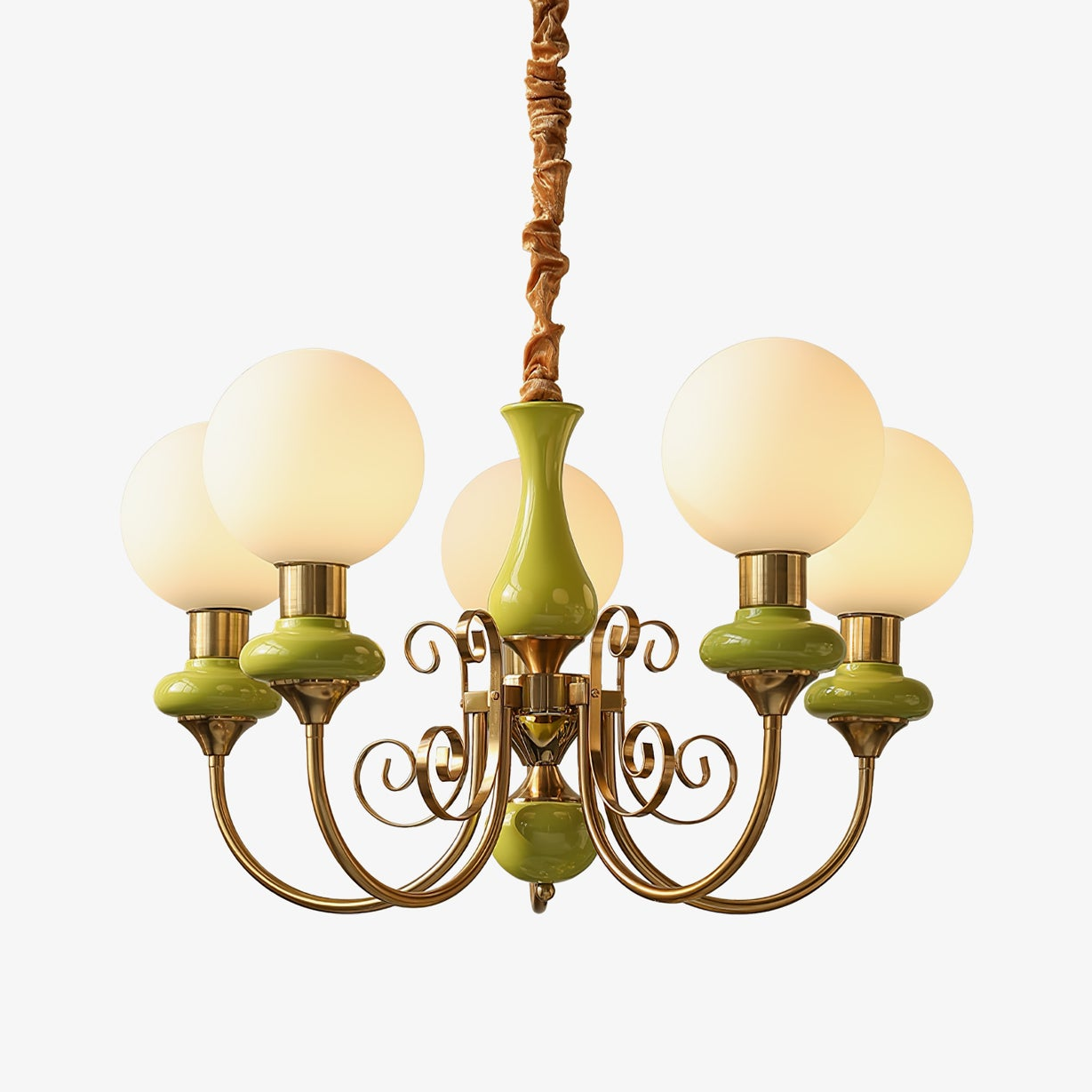 Luxurious Chandelier With Green Glass Shades In Gold Or Black Finish, 3, 5, Or 8 Lights