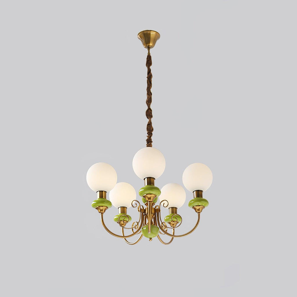 Luxurious Chandelier With Green Glass Shades In Gold Or Black Finish, 3, 5, Or 8 Lights