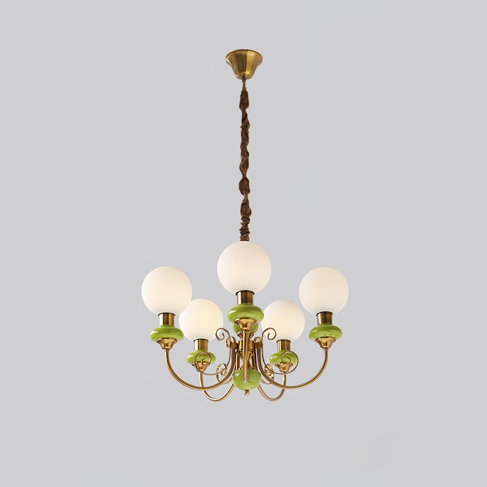 Luxurious Chandelier With Green Glass Shades In Gold Or Black Finish, 3, 5, Or 8 Lights