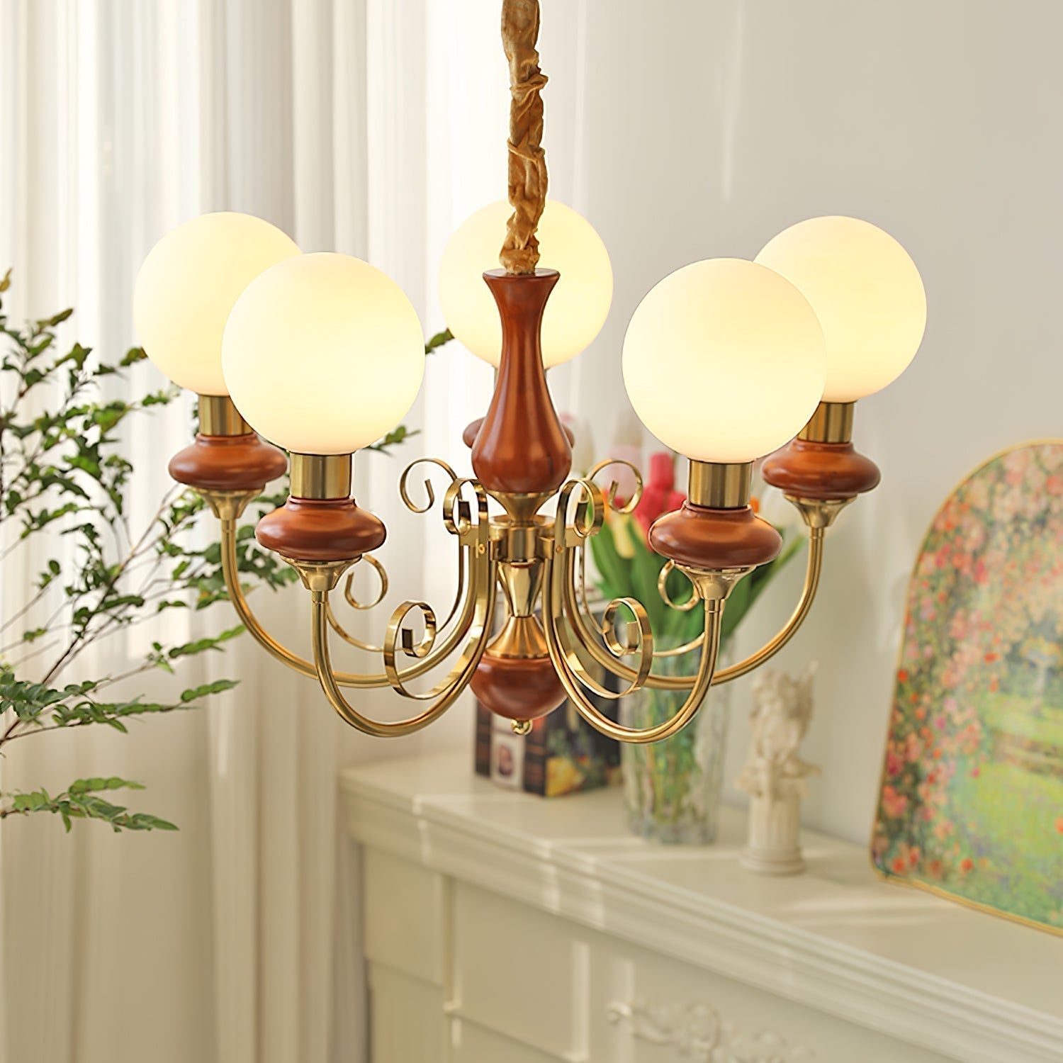 Luxurious Chandelier With Green Glass Shades In Gold Or Black Finish, 3, 5, Or 8 Lights
