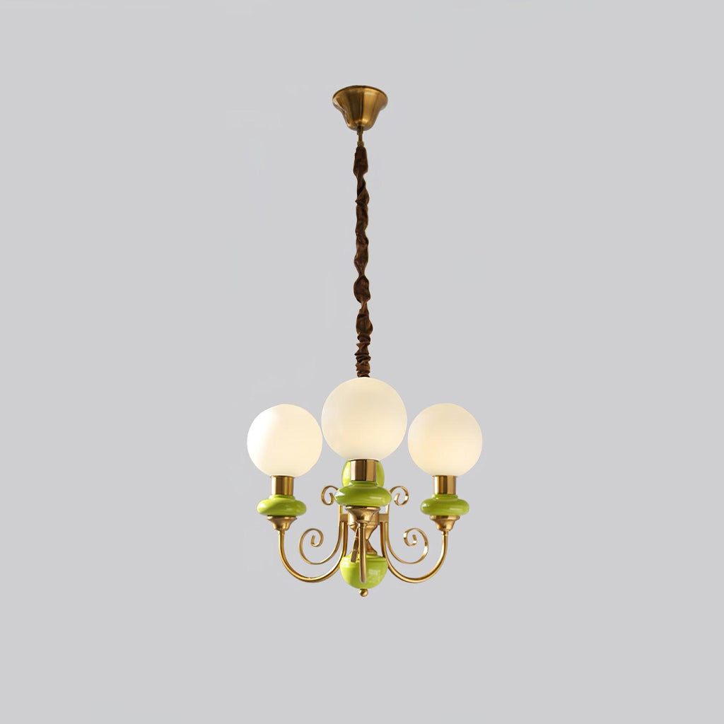 Luxurious Chandelier With Green Glass Shades In Gold Or Black Finish, 3, 5, Or 8 Lights