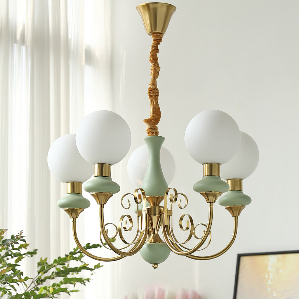 Luxurious Chandelier With Green Glass Shades In Gold Or Black Finish, 3, 5, Or 8 Lights