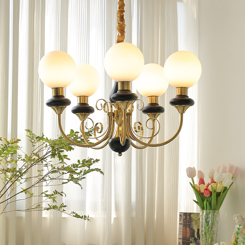 Luxurious Chandelier With Green Glass Shades In Gold Or Black Finish, 3, 5, Or 8 Lights