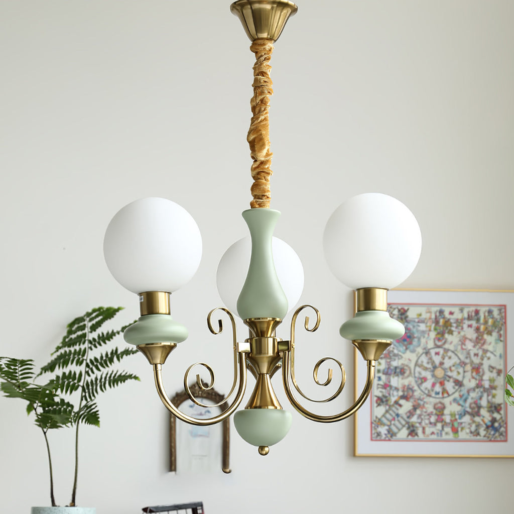 Luxurious Chandelier With Green Glass Shades In Gold Or Black Finish, 3, 5, Or 8 Lights