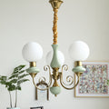 Luxurious Chandelier With Green Glass Shades In Gold Or Black Finish, 3, 5, Or 8 Lights