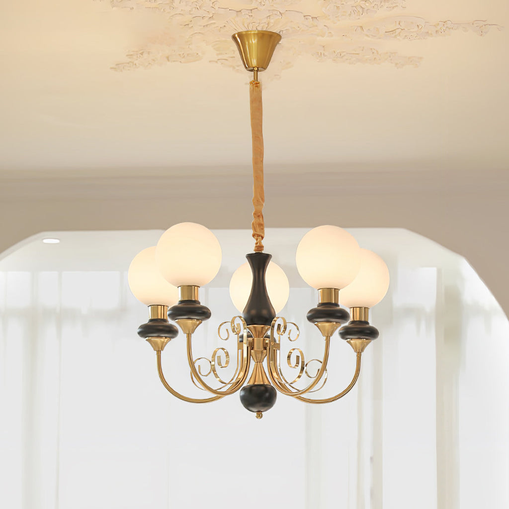 Luxurious Chandelier With Green Glass Shades In Gold Or Black Finish, 3, 5, Or 8 Lights