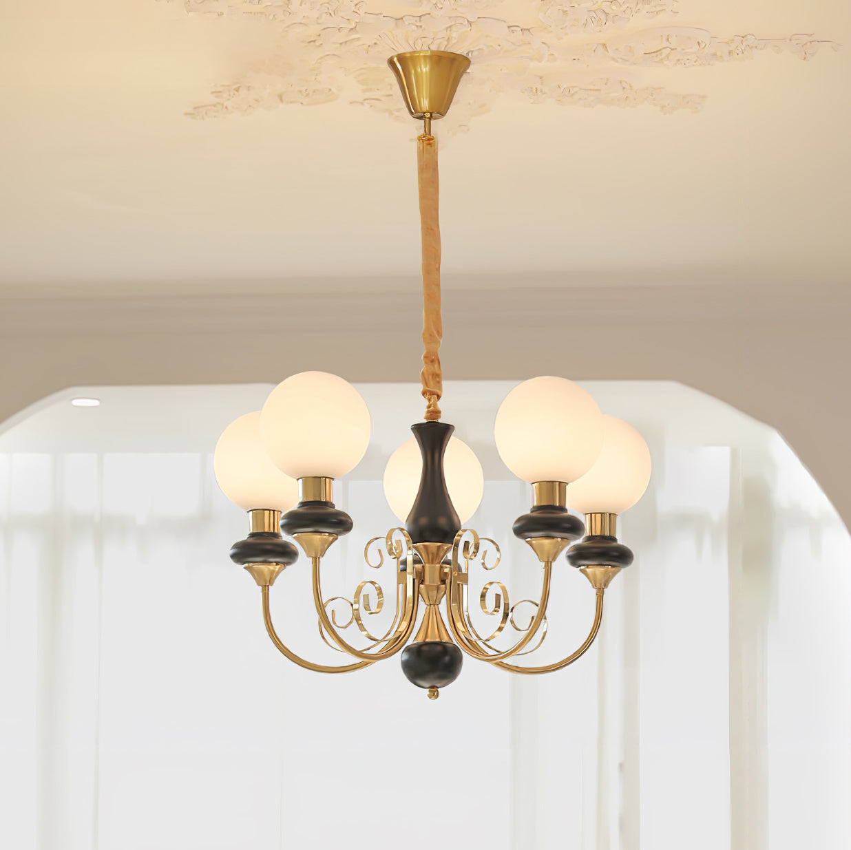 Luxurious Chandelier With Green Glass Shades In Gold Or Black Finish, 3, 5, Or 8 Lights