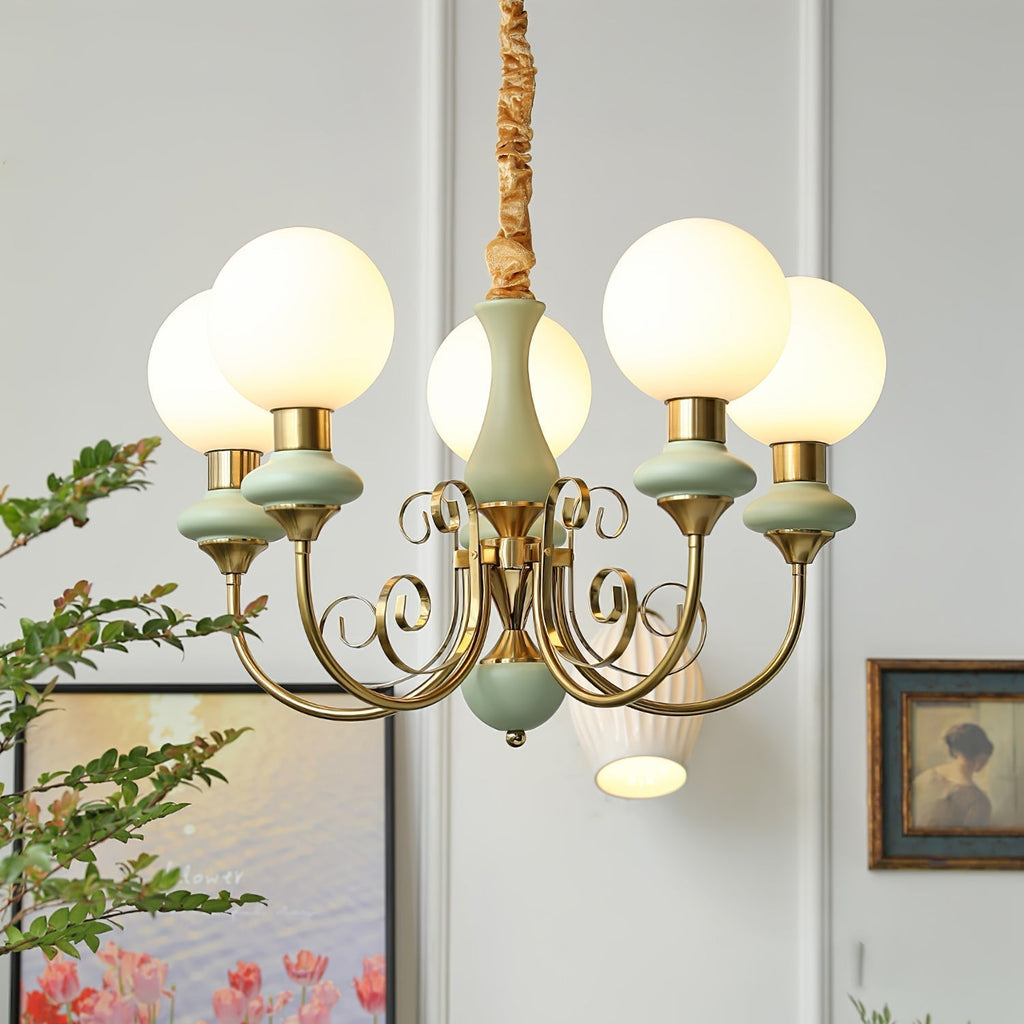 Luxurious Chandelier With Green Glass Shades In Gold Or Black Finish, 3, 5, Or 8 Lights