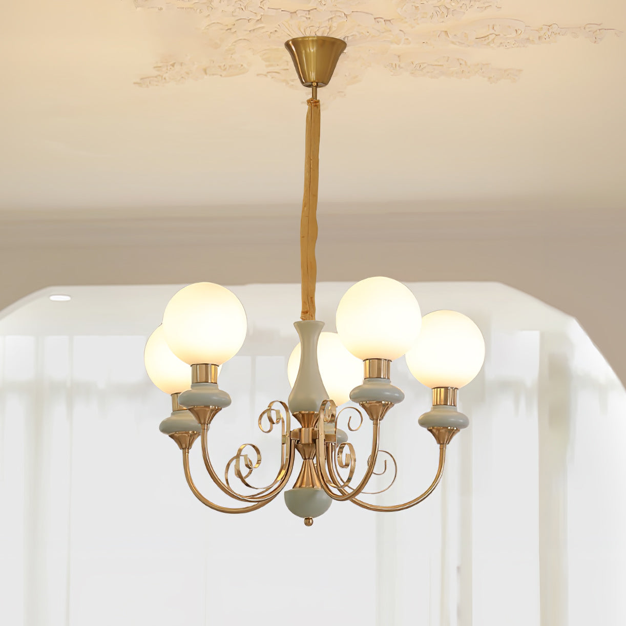 Luxurious Chandelier With Green Glass Shades In Gold Or Black Finish, 3, 5, Or 8 Lights