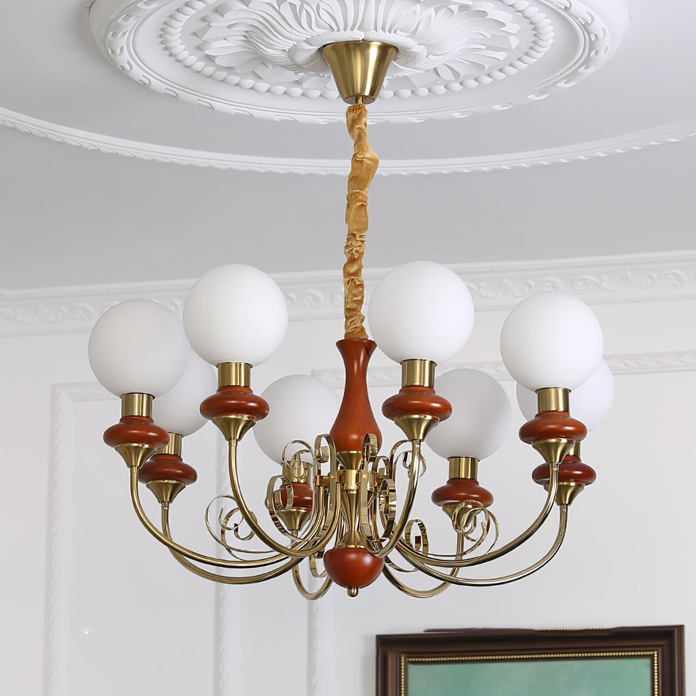 Luxurious Chandelier With Green Glass Shades In Gold Or Black Finish, 3, 5, Or 8 Lights