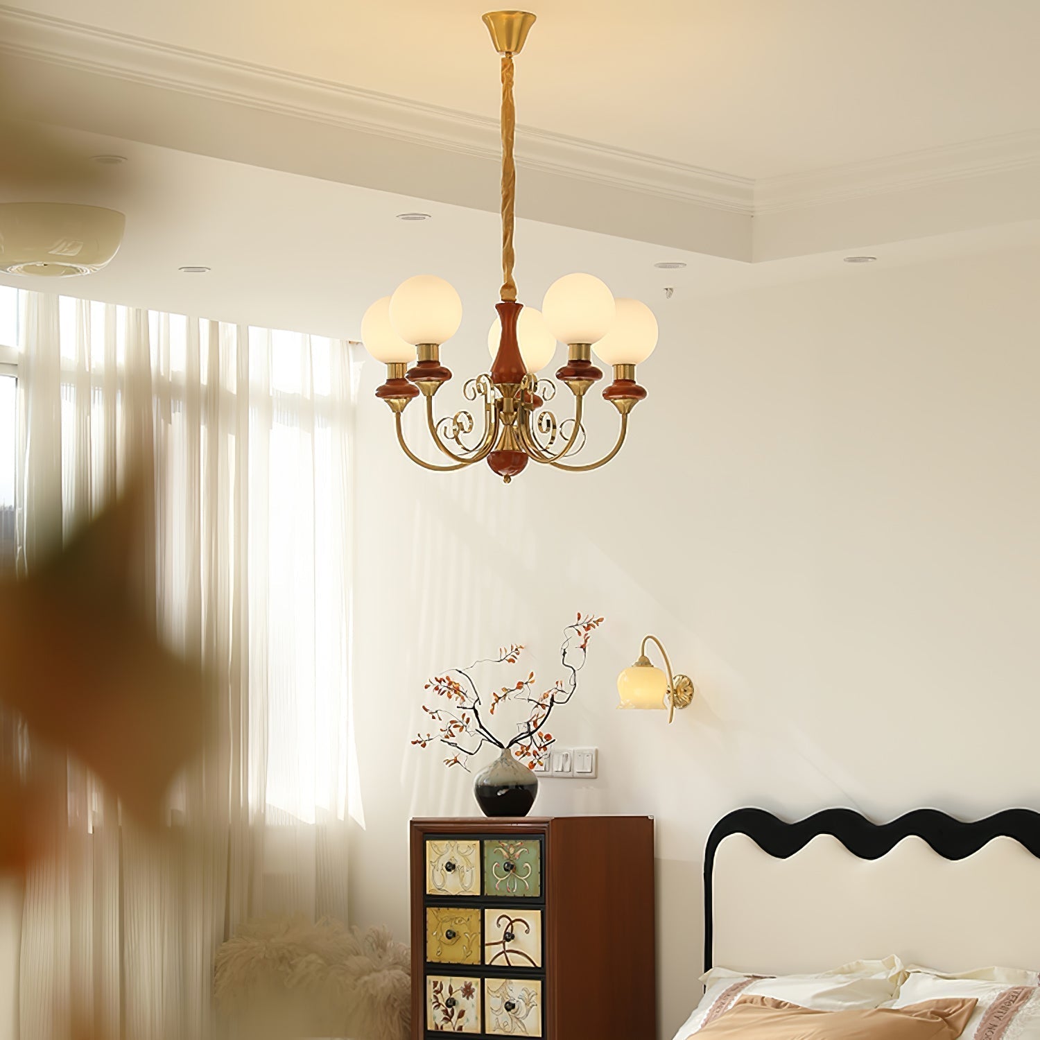 Luxurious Chandelier With Green Glass Shades In Gold Or Black Finish, 3, 5, Or 8 Lights